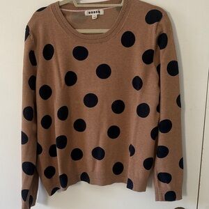 Boden Tan Sweater with Black Polka Dots
